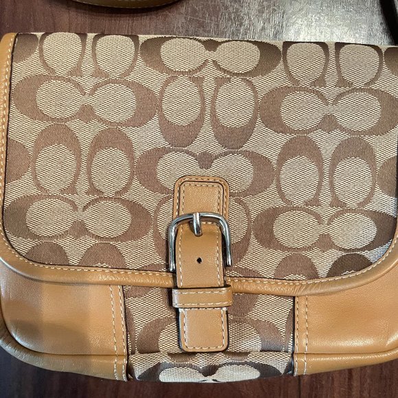 COACH Signature Tan Canvas Leather Crossbody Bag - Picture 2 of 7